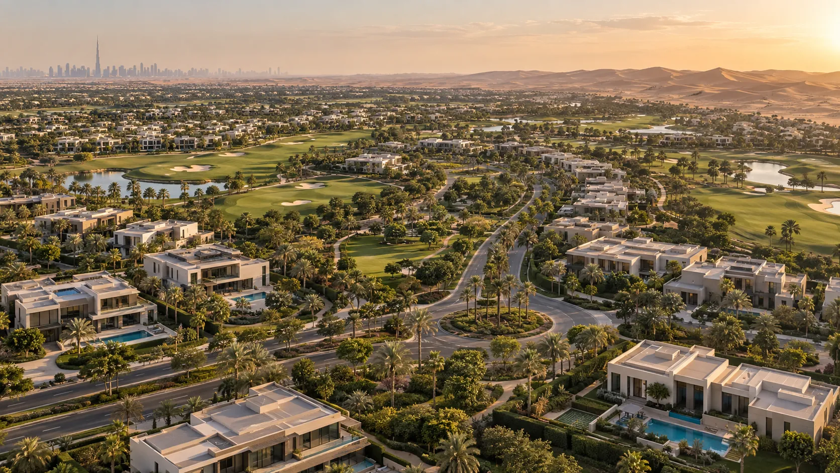 Illustration: aerial view of a villa community with green spaces